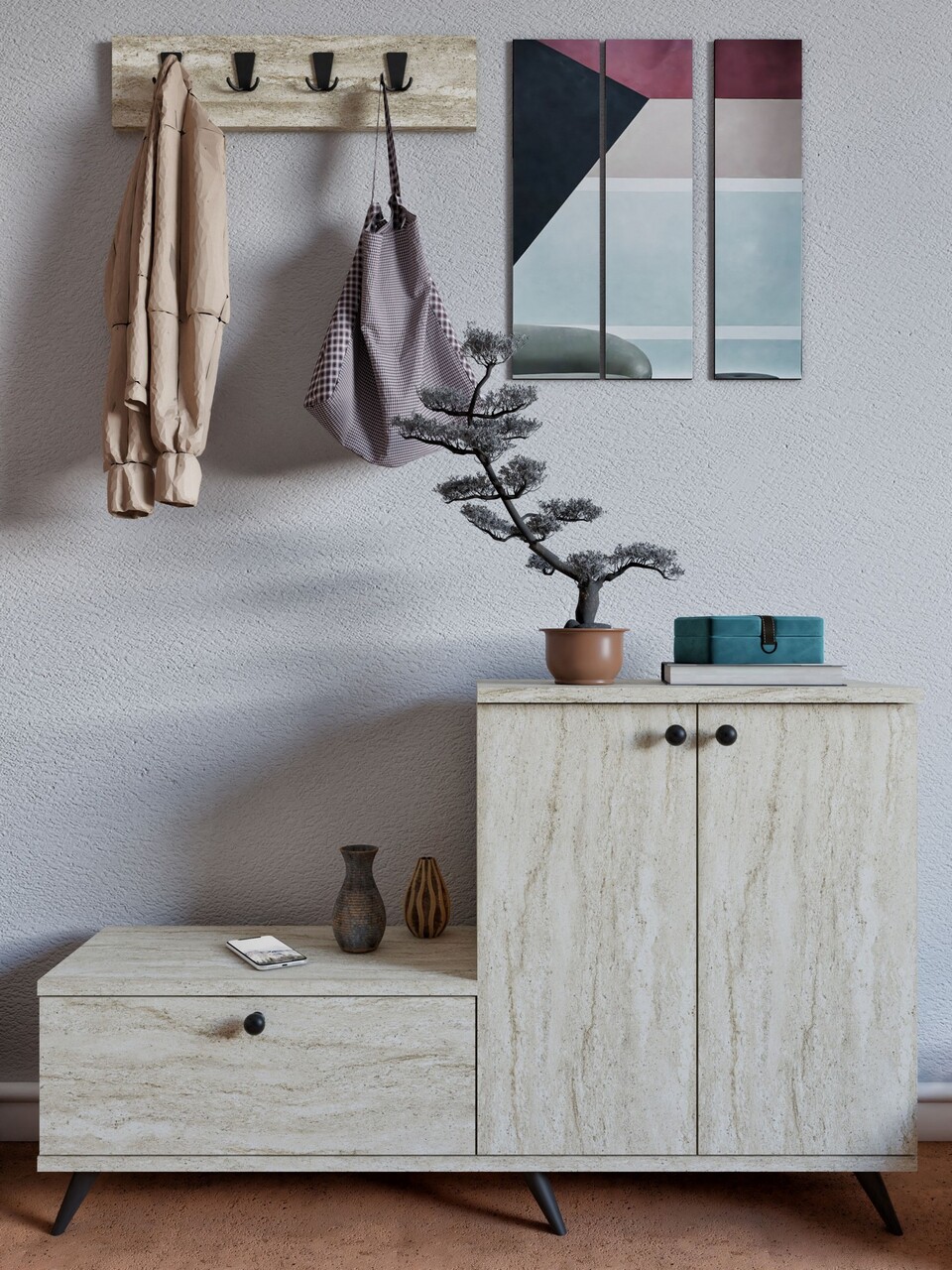 Cuier de perete, Hanah Home, Evva, Travertin - imagine 7